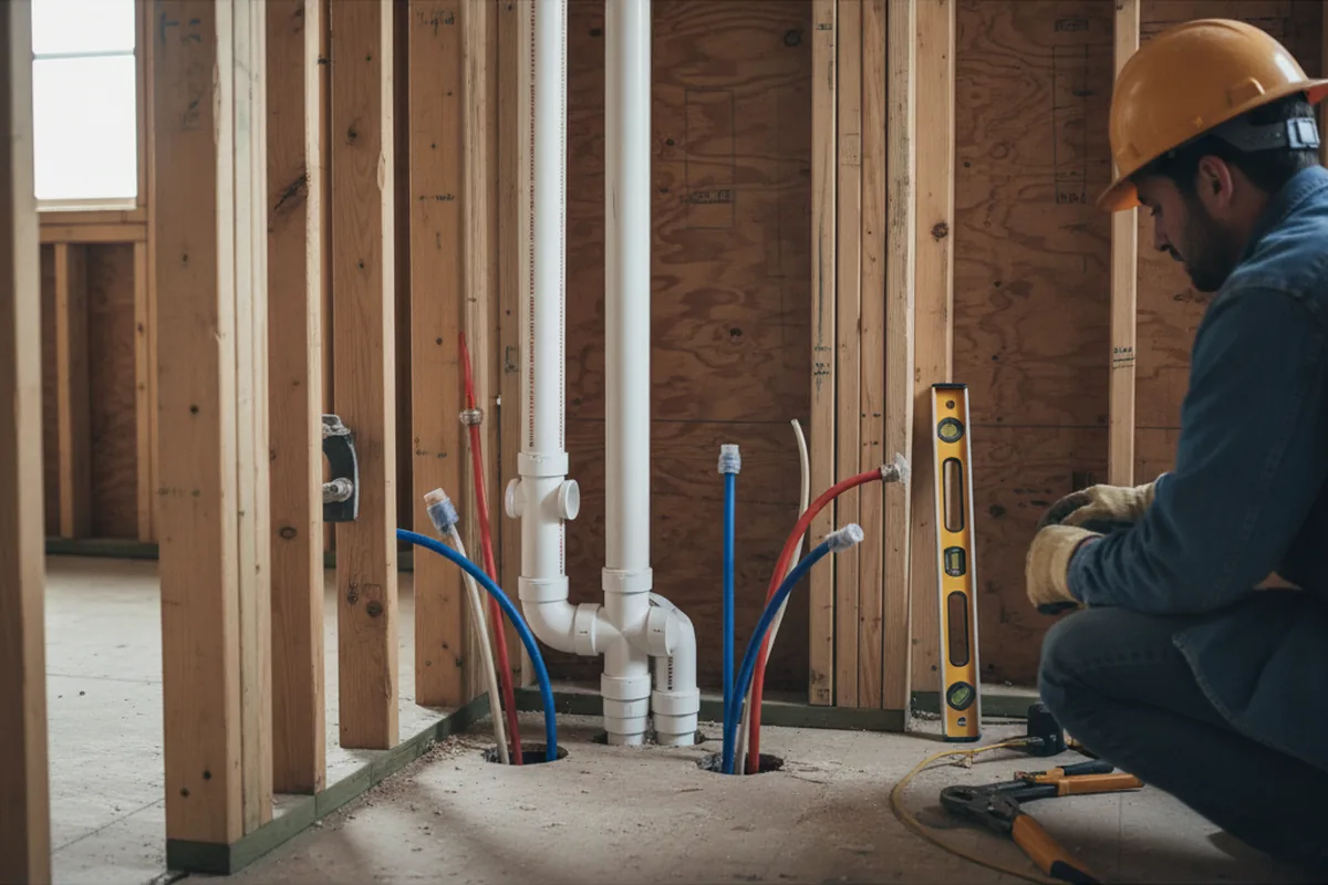 Drain and supply rough-in during Sump Pump Repair in Westdale